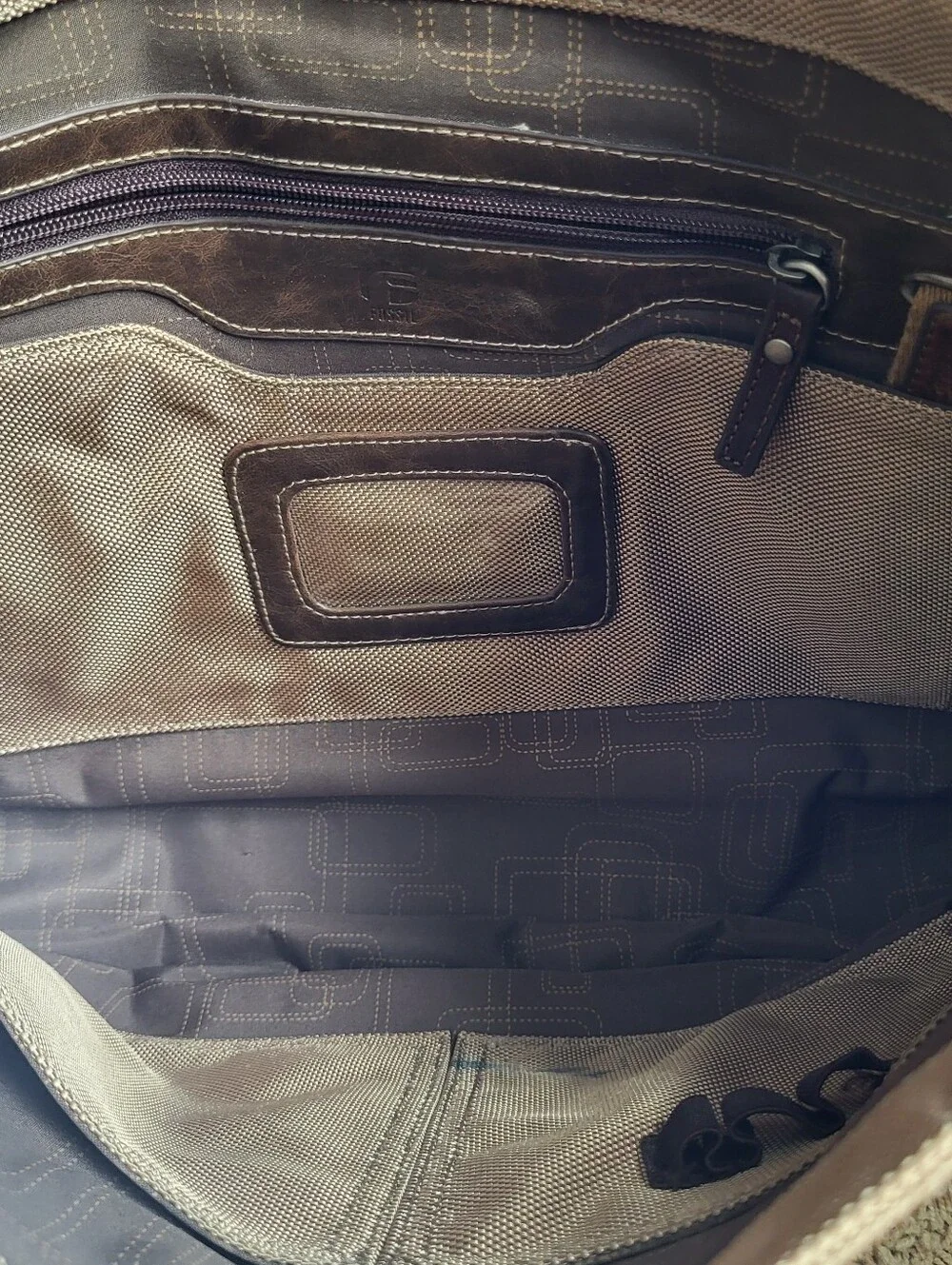 Fossil Vintage Y2k Two-Tone Canvas Messenger Bag in Beige and Brown